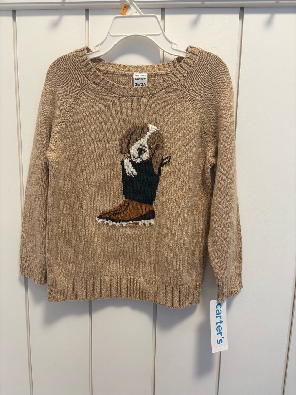 NWT 100% Cotton Carter's Knit Sweater with Puppy-in-Boot Graphic